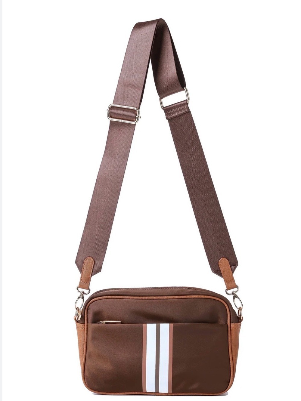 Haute Shore Brown Noa Crossbody Bag with Stripe Detail